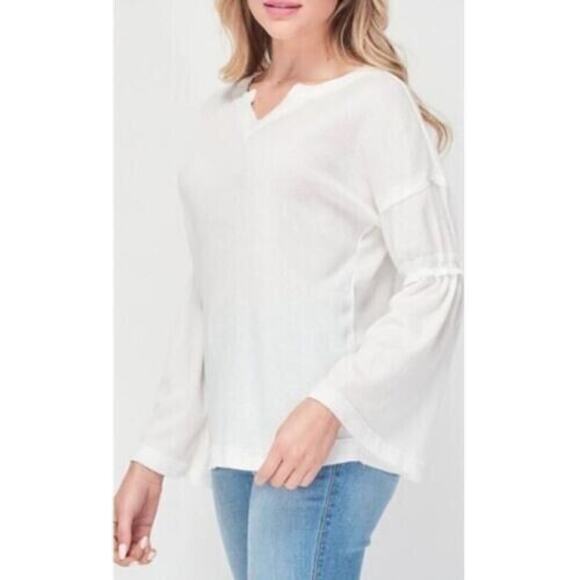 Baea Women's V-Neck Flare Long Sleeve Thermal Top In White Large MSRP $78 - Picture 2 of 3